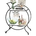 Dcor Serving Trolley with Two Metal Handles, Wheeled Wine Cart, Circular Mobile Trolley with Two Tier Shelves for Liqueur and Cocktail in The Kitchen-Black White