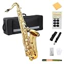 Senfot AS-200 Bb Tenor Saxophone Gold Lacquer Alto Sax Full Kit With Cleaning Cloth, Gloves, Brush, Headjoint, Reed, Strap, Stand, Tube Case, Saxophone for Beginners and Professional, Gold