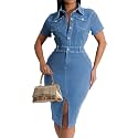 SeNight Women's High Waist Denim Mini Skirt Frayed Hem Stretchy