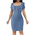 SeNight Women's High Waist Denim Mini Skirt Frayed Hem Stretchy