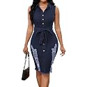 SeNight Women's High Waist Denim Mini Skirt Frayed Hem Stretchy