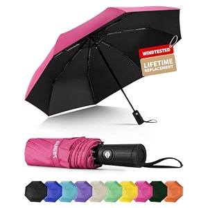 seniny windproof travel umbrella automatic umbrellas for rain portable amp compact umbrellas for backpack strong uv for protection folding small sun umbrella for car walking coral pink 38 inches