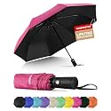 Seniny Windproof Travel Umbrella, Automatic Umbrellas for Rain, Portable &amp; Compact Umbrellas for Backpack, Strong UV for Protection, Folding Small Sun Umbrella for Car, Walking, Coral Pink, 38 inches