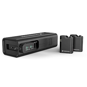 sennheiser profile wireless all-in-one microphone system 2tx  1rx with multi-function charging bar internal recording amp safety track compatible with iphone android camera amp laptop