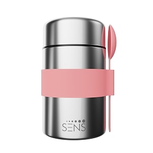 sens jarjoy food jar 480ml for kids additional spoon 304 stainless steel hot or cold up to 6 hrs school picnic kids - blush