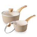 SENSARTE 1.5 & 2.5 Quart Ceramic Sauce Pan Sets with Lid, Cooking Pots Set, Nonstick Saucepan Set with Pour Spout, Small Pot, Non toxic Saucepot, Sauciers, Induction Comptable, PFOA PTFE PFAS Free