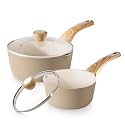 SENSARTE 2.0 & 3.0 Quart Ceramic Sauce Pan Sets with Lid, Nonstick Saucepan Set with Pour Spout, Small Pot, Non toxic Saucepot, Sauciers, Induction Comptable, PFOA PTFE PFAS PFOA Free