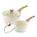 SENSARTE 2.0 & 3.0 Quart Ceramic Sauce Pan Sets with Lid, Cooking Pots Set, Nonstick Saucepan Set with Pour Spout, Small Pot, Non toxic Saucepot, Sauciers, Induction Comptable, PFOA PTFE PFAS Free