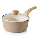 SENSARTE Ceramic Nonstick Sauce Pan with Lid, 2.5 Quart Saucepan with Double Spout, Large Cooking Pot, Non toxic Kitchen Sauce Pot, Non stick Sauciers, Induction Cookware, PFOA PTFE PFAS Free
