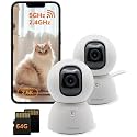 SensForge 2.5K Indoor Pan-Tilt Security Camera, 360° Dual-Band 2.4/5GHz Wi-Fi Camera for Home, AI Human &amp; Pet Detection, 64GB SD Card Included, Two-Way Talk, No Subscription Required (2-Pack, White)