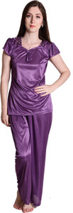 SENSLIFE Women Solid Purple Top Pyjama
