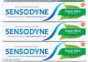 sensodyne fresh mint toothpaste combo for max freshness daily sensitivity protection toothpaste 450 g pack of 3