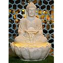 Sepborn Buddha Fountain Outdoor, Creamy Yellow, 66x66x91 cm, 8 kg, Zen Garden Statue with Flowing Water Feature