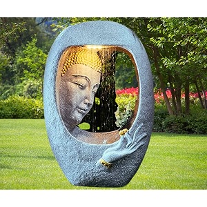 sepborn water fountain outdoor big size garden oval face buddha water fountain with led lights water pump for decoration resin fiberglass