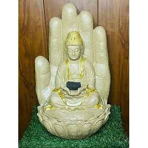 sepborn water fountain outdoor big size garden palm buddha statue fountain with lotus base 55 cm off white and gold resin fiberglass