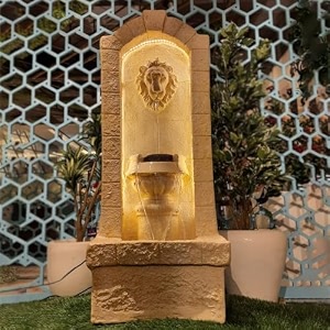 sepborn water fountain outdoor big size garden lion motif outdoor water fountain 35ft height warm lighting for home office decoration resin fiberglass