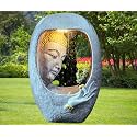 Sepborn Water Fountain Outdoor Big Size Garden Oval Face Buddha Water Fountain with LED Lights, Water Pump for Decoration, Resin Fiberglass