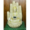 Sepborn Water Fountain Outdoor Big Size Garden Palm Buddha Statue Fountain with Lotus Base, 55 cm, Off White and Gold, Resin Fiberglass