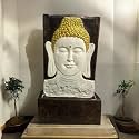 Sepborn Water Fountain Outdoor Big Size Garden Buddha Face Wall Fountain, Terracotta Finish, 3.5 feet with LED Lights Water Pump