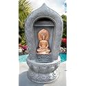 Sepborn Water Fountain Outdoor Big Size Garden Buddha Water Fountain with Carved Stone Design, 38 cm Height with LED Lights Water Pump