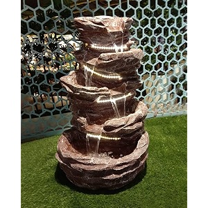 sepborn water fountain outdoor brown 5 step rock formation design led lighting 106cm tall for home and office dcor resin fiberglass
