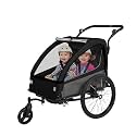 2-in-1 Kids Bike Trailer and Stroller with Suspension – Bike Trailer for 1 to 2 Children, Jogging Function, Foldable, 5-Point Harness, Spacious Storage, with Bug Screen and Weather Shield