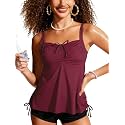 Septangle Women's Tankini Swimsuit Two Pieces Set Ruffle Swimwear Bathingsuit with Boyshort