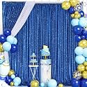 8ftx10ft Sequin Backdrop Curtain Decorations: Party Curtain Backdrop Royal Blue Photography Drapes for Holiday Parties Decoration