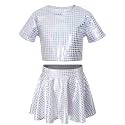Sequin Top for Girls with Shiny Skirt Disco 0utfit Metallic Dress Performance Kids 3-13T