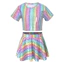 Sequin Top for Girls with Shiny Skirt Disco 0utfit Metallic Dress Performance Kids 3-13T