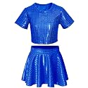Sequin Top for Girls with Shiny Skirt Disco 0utfit Metallic Dress Performance Kids 3-13T