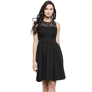 Sera Womens Black Fit and Flare Knee