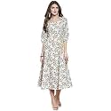 Sera Women's Floral Black Polyester Anarkali Fusion Calf Length Kurta