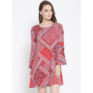 Sera Women White Black Printed A-Line