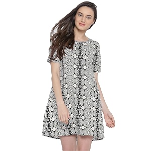 Sera Women White Black Printed A-Line