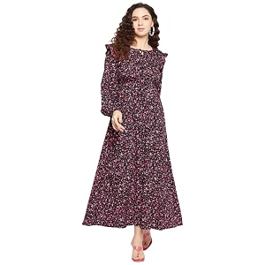 SEREIN Womens Crepe Fit and Flare Maxi