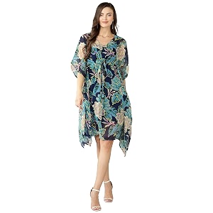 Serein Womens Kaftan Midi Dress Printed Chiffon