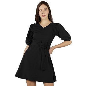 SEREIN Womens Mini Dress Solid Crepe Dress
