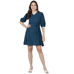 Serein Womens Mini Dress Teal Blue Solid