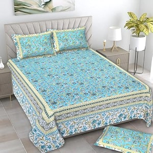 pure cotton 180 tc king size bedsheet with 2 pillow cover - 90x108 inch  floral printed double bed bedsheet  smooth amp comfortablemulticolour