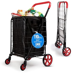 SereneLife Folding Shopping Cart Heavy Duty Portable