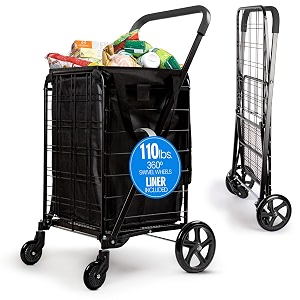 SereneLife Folding Shopping Cart Heavy Duty Portable