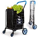 SereneLife Folding Shopping Cart, Heavy Duty Portable Grocery Trolley Black