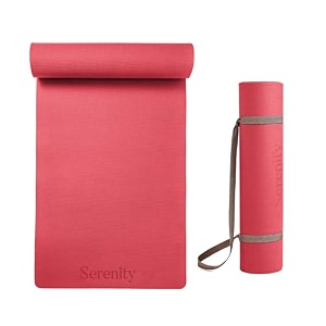 serenity everyday yoga mat amp carry strap for men women amp kids fitness  eva material extra thick long amp wide exercise mat for home gym yoga meditation pilates amp outdoor workout  soft easy to fold anti skid anti slip 4mm cranberry red