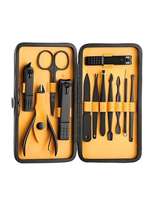 sergio nail tools manicure  pedicure set of 12pcs with luxurious case blackyellow