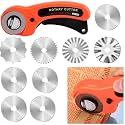 Serplex® 45mm Rotary Cutter with 9pcs Extra Blades (5 Types Blades), Rotary Cutter Kit, Automatic Fabric Roller Cutter Perforator Crochet Edge Rotary Blades for Quilting, Sewing, and Craft Projects