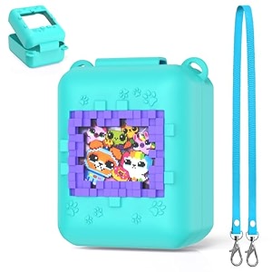 bitzee silicone cover case for digital pet with shoulder and hand strap protective skin sleeve blue