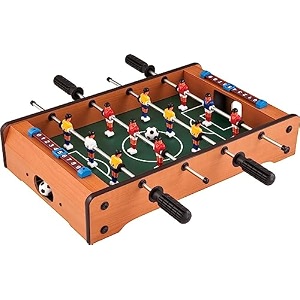 serveuttam foosball table for kids and adults - football table top games  mini football soccer game  indoor games and great gift for boys  2 handles and 6 players game yllow red medium