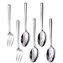 Serving Spoons*2 Slot Spoons* 2 Forks *2 Buffet Colander Stainless Steel Banquet Set, Set of 6. Lenght 9"
