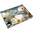 Serving Tray with Handle, 15.7" x 11.8" for Coffee Table & Livingroom, Blue Decorative Trays for Ottoman